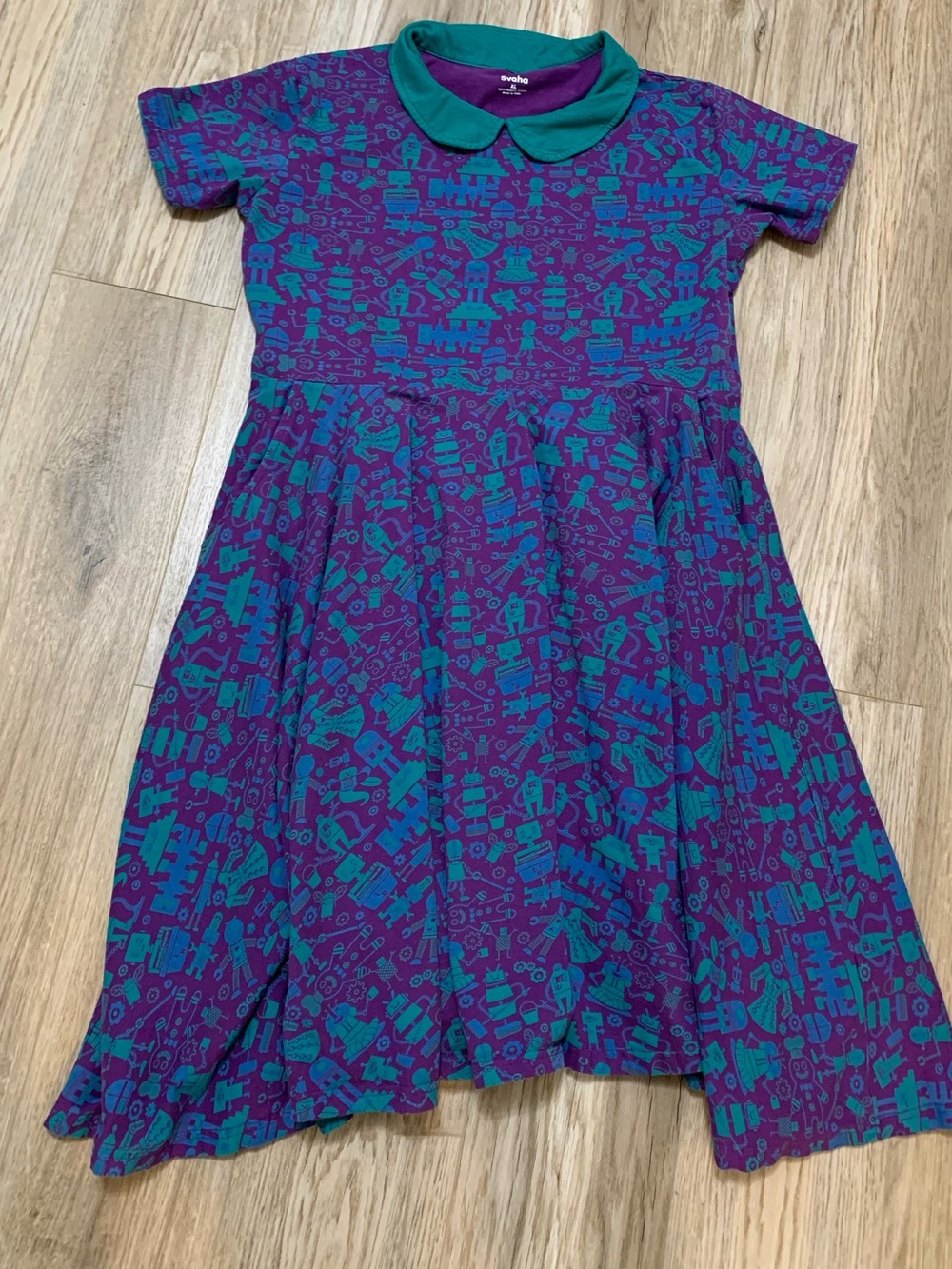 Svaha Robot Organic Cotton Midi Dress short sleeve 2 Pockets Womens XL - Picture 5 of 7